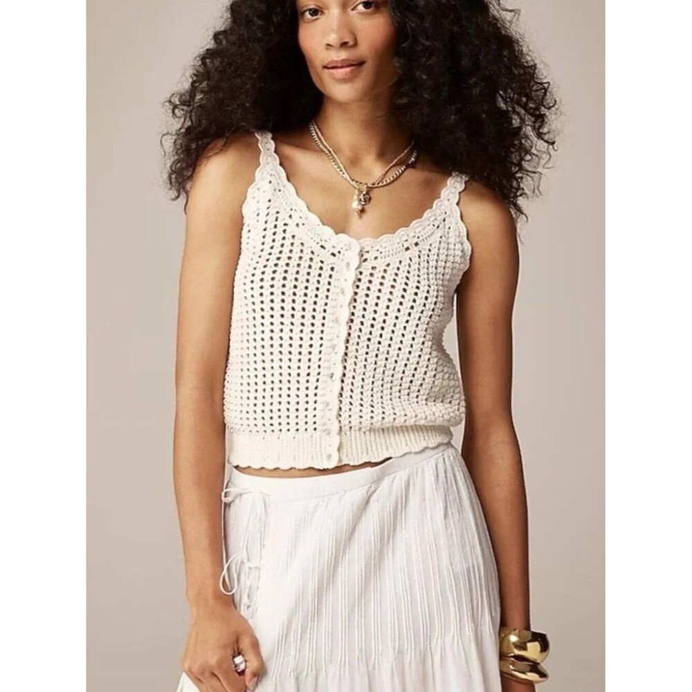 J Crew Crochet Button-Up Sweater Tank M NWT
